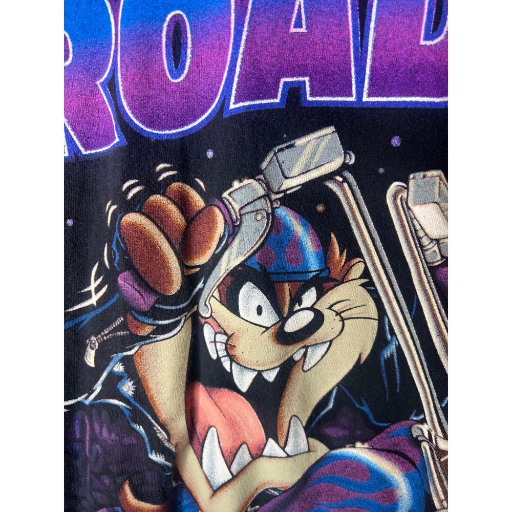 Vintage Roadhog Taz Tasmanian Devil Biker T-Shirt XXL Black Looney Tunes 90s‎ - Picture 8 of 8